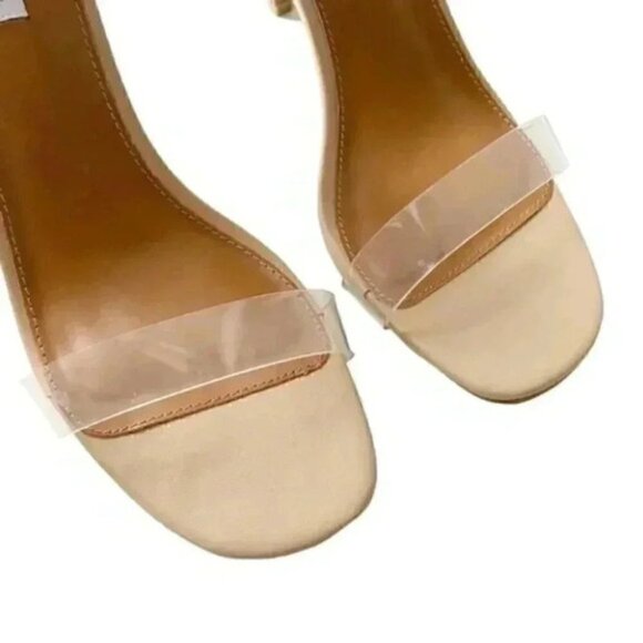 Steve Madden Nude Translucent Vinyl High Heel Ankle Strap Minimalist Sandals 9 - Picture 11 of 15